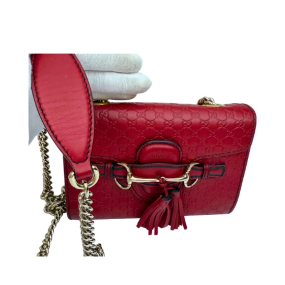 ✨ Gucci Mini Emily Chain Shoulder Bag – Red Microguccissima Leather – Authentic - Picture 3 of 11